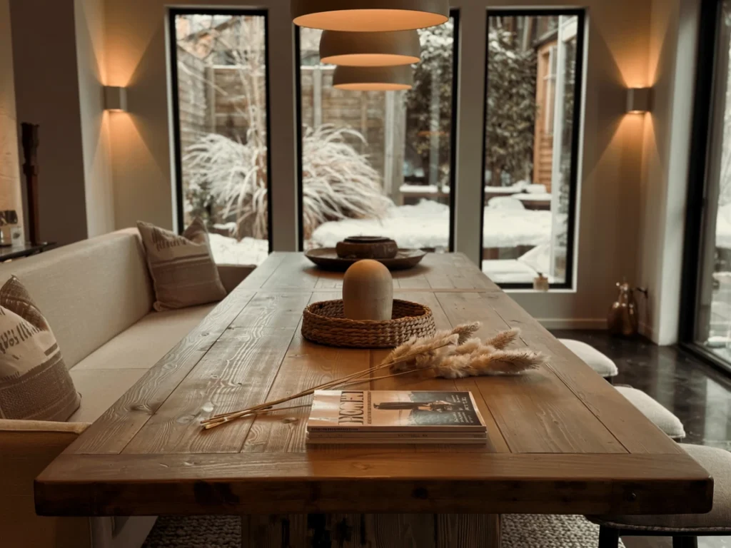 Flexible dining area with a bench easily seating adults and children together