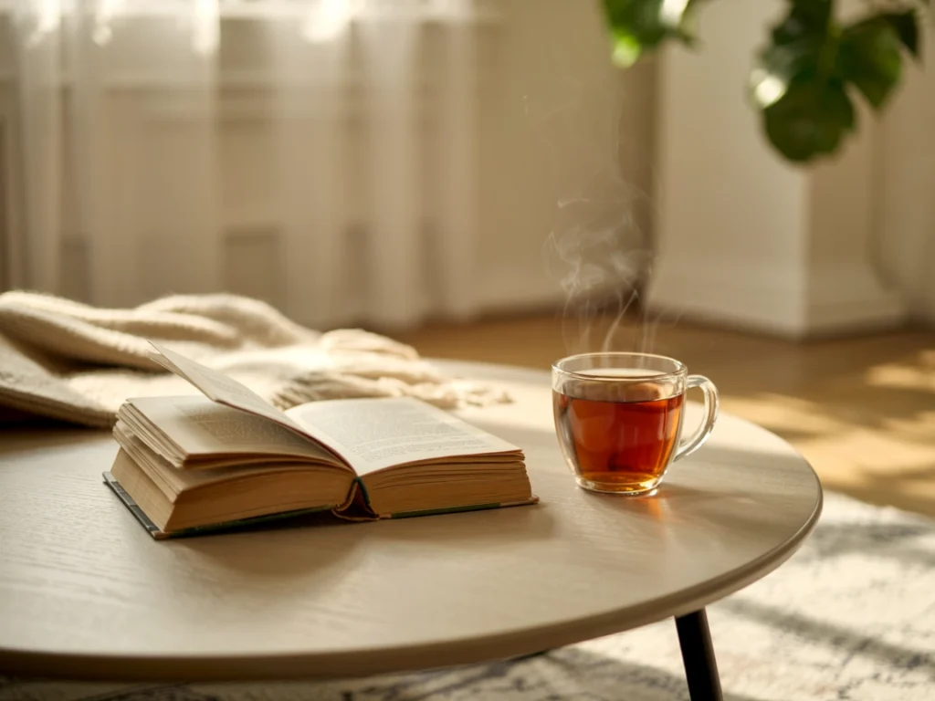 clean functional wooden round coffee table surface