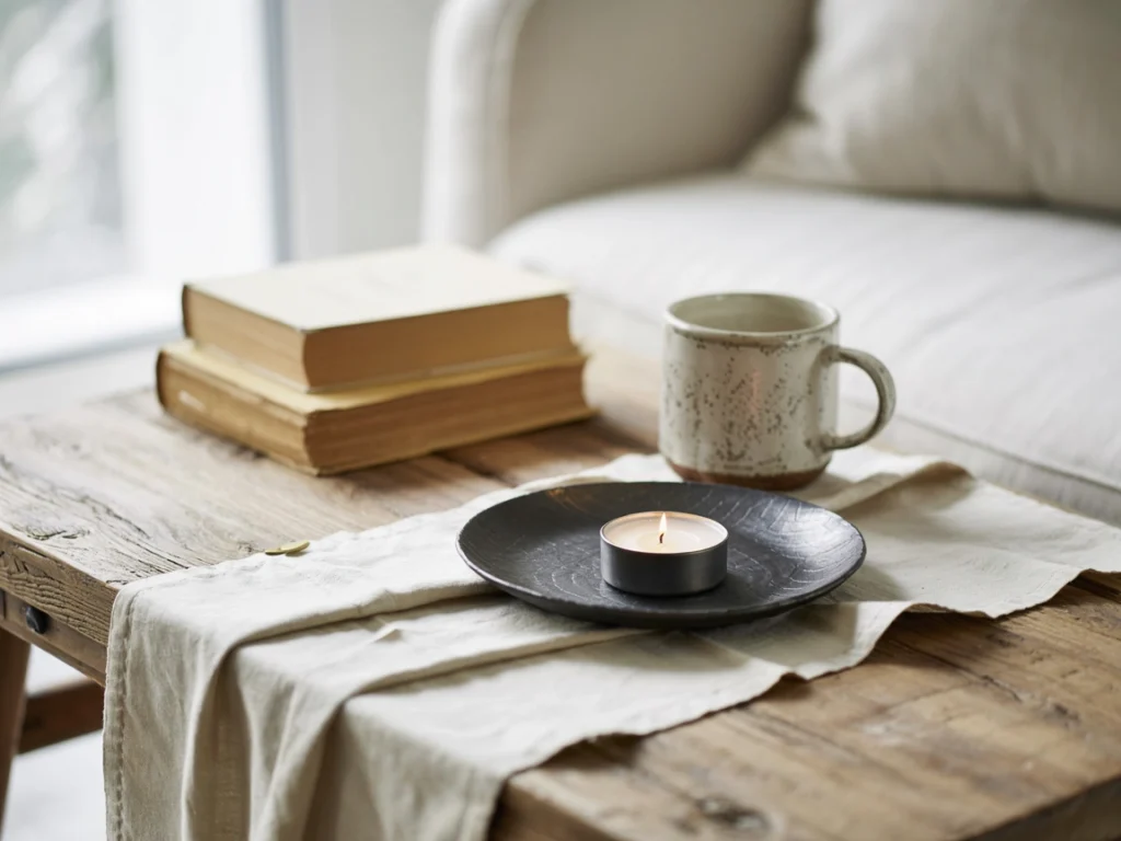 texture variety on wooden round coffee table