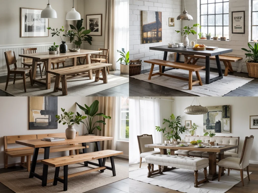 Four different bench styles: rustic, modern, industrial, and elegant in one visual