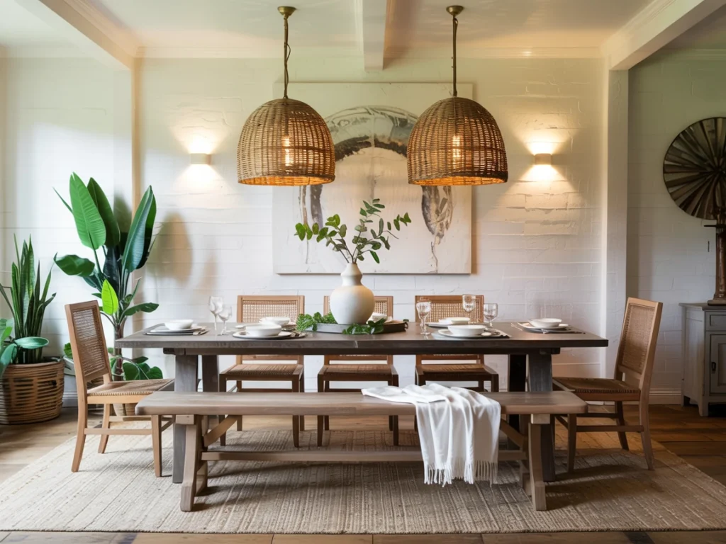Cozy dining room with a casual and inclusive feel created by bench seating