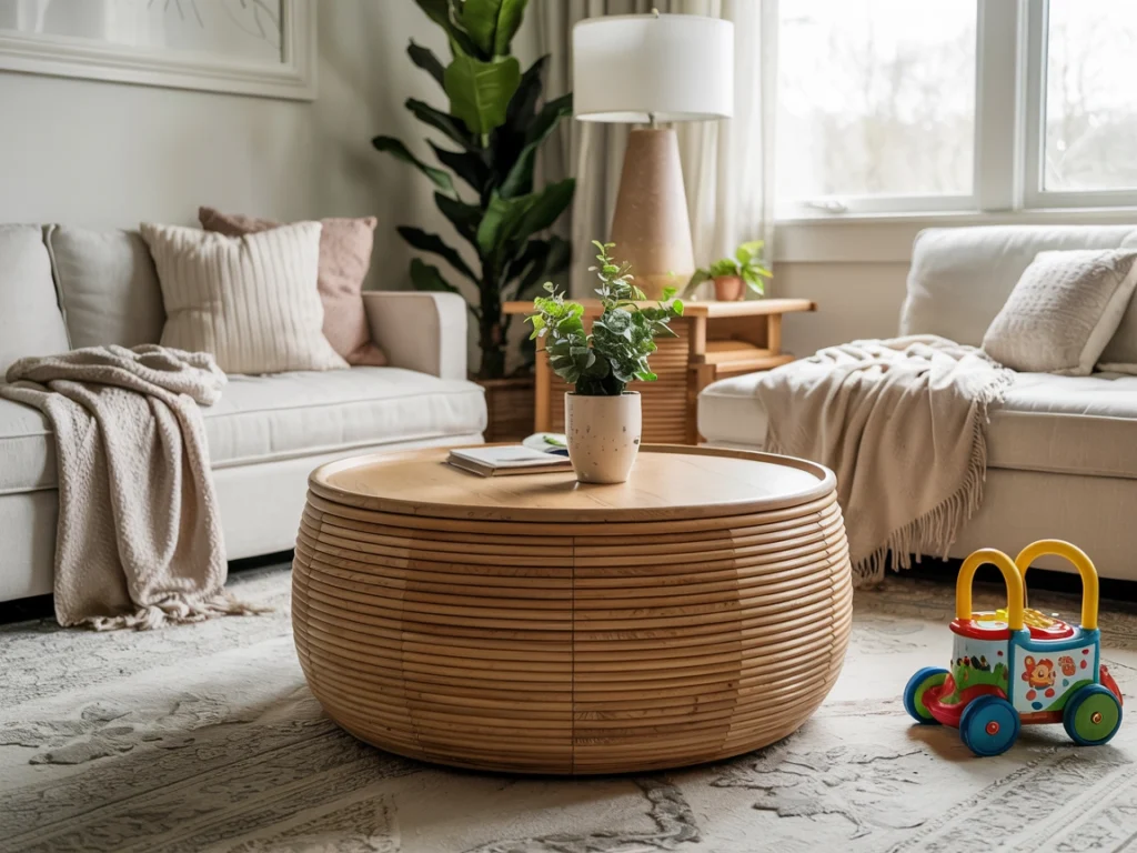 safe rounded edge solid wood coffee table