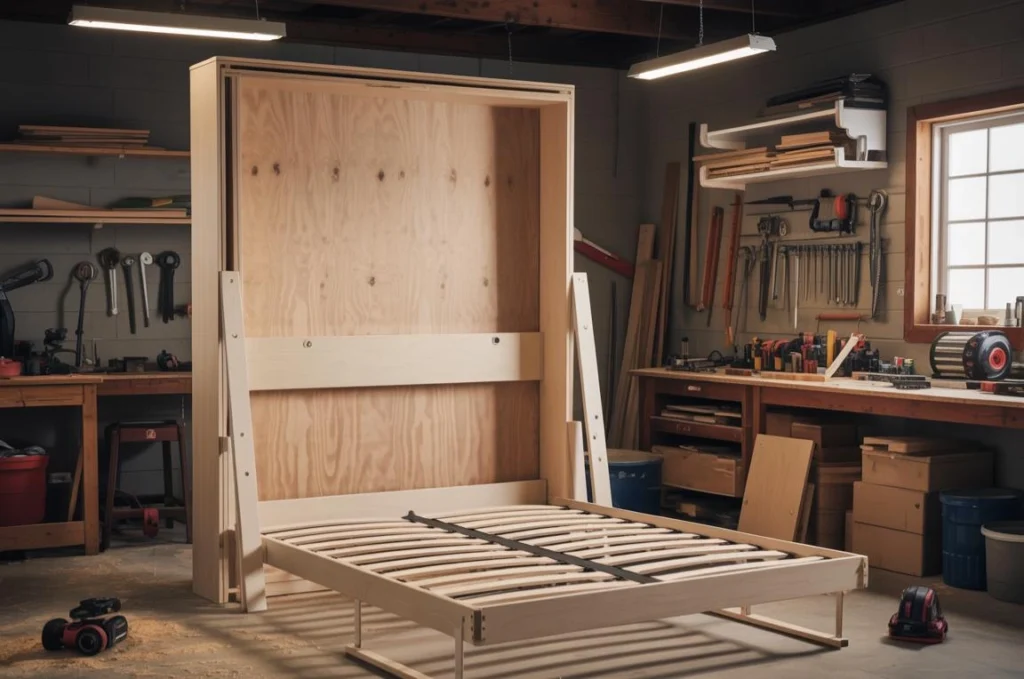 Building the Murphy bed frame from wood step by step with power tools