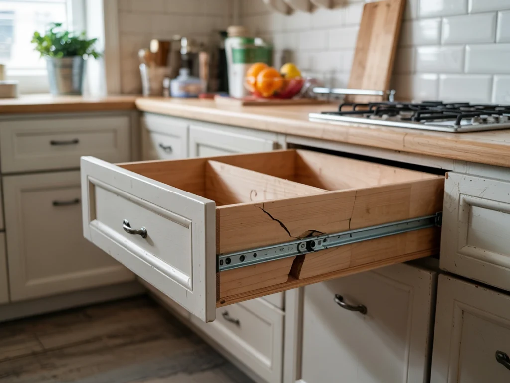 broken kitchen cabinet drawer with replacement drawer box