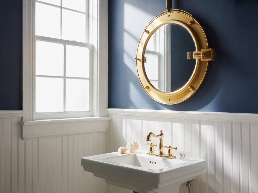 beadboard powder room wall treatment