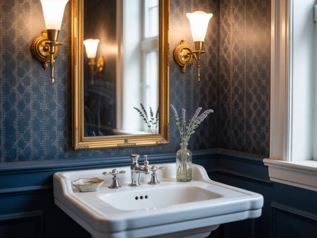 vintage mirror powder room bold decor