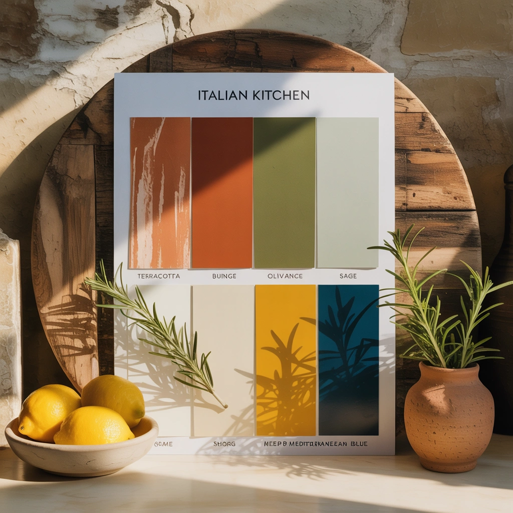Mediterranean-inspired Italian kitchen color palette with warm earthy tones