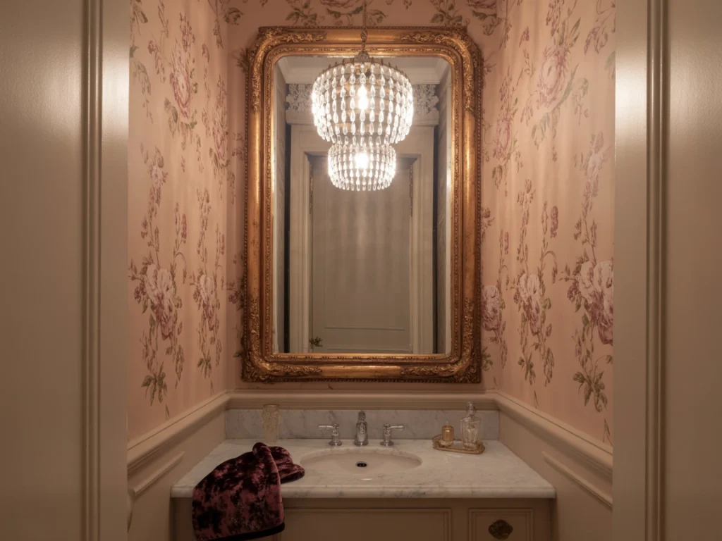 vintage glam powder room luxurious style
