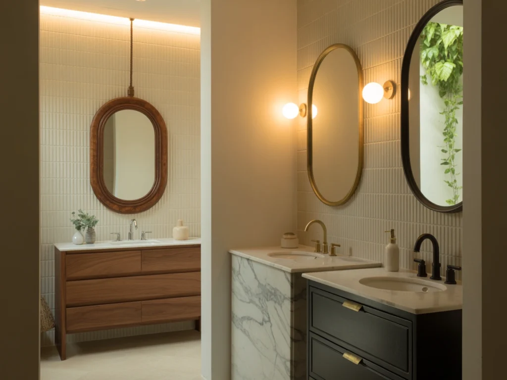 framed oval bathroom mirror, brass mirror for vanity