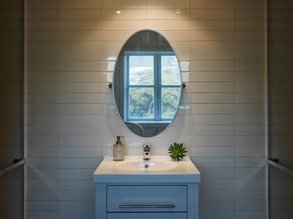 oval mirror tight space, vertical bathroom mirror