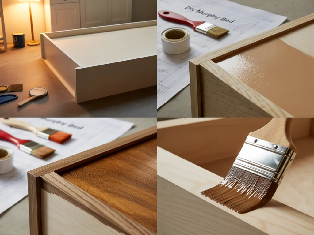 Painted DIY Murphy bed with modern finish and shaker-style trim