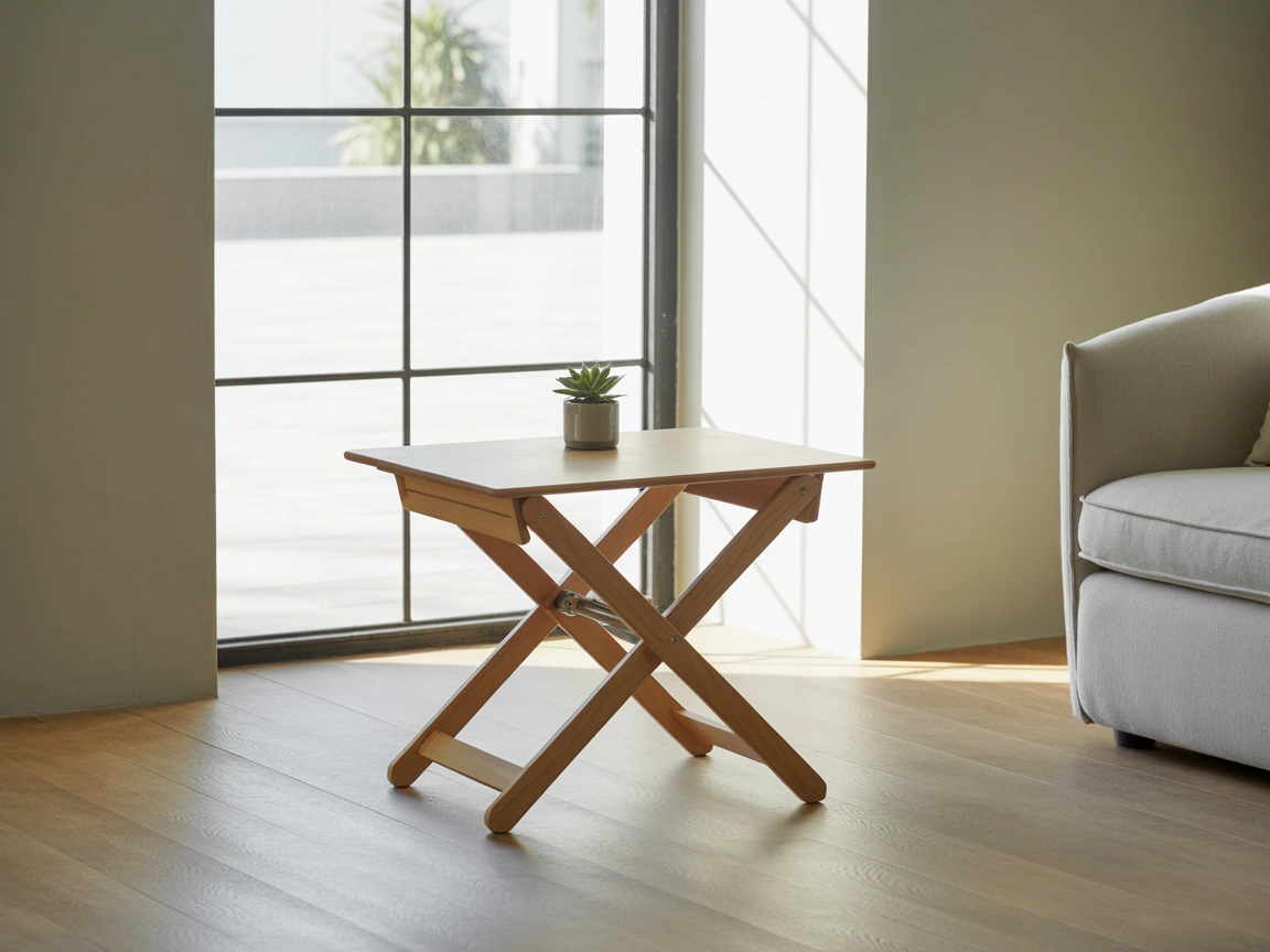 foldable wooden table in minimalist living room