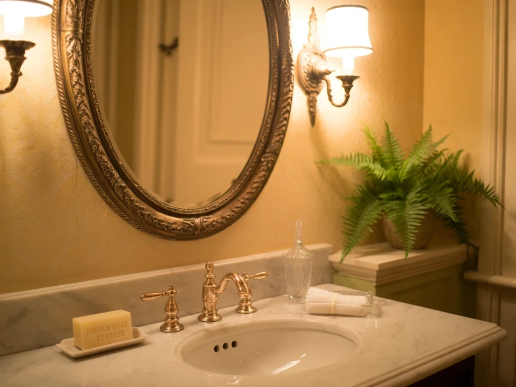 beveled oval mirror, vintage bathroom mirror