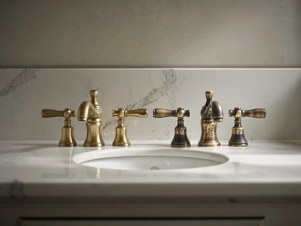 unlacquered brass faucet, lacquered brass bathroom sink
