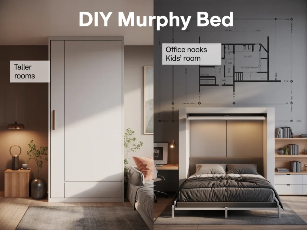 Comparison of vertical and horizontal DIY Murphy beds in different room layouts
