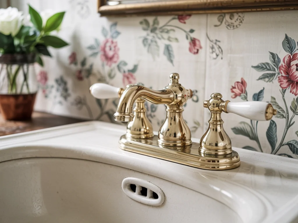 vintage bridge brass faucet, 3-hole brass bathroom faucet
