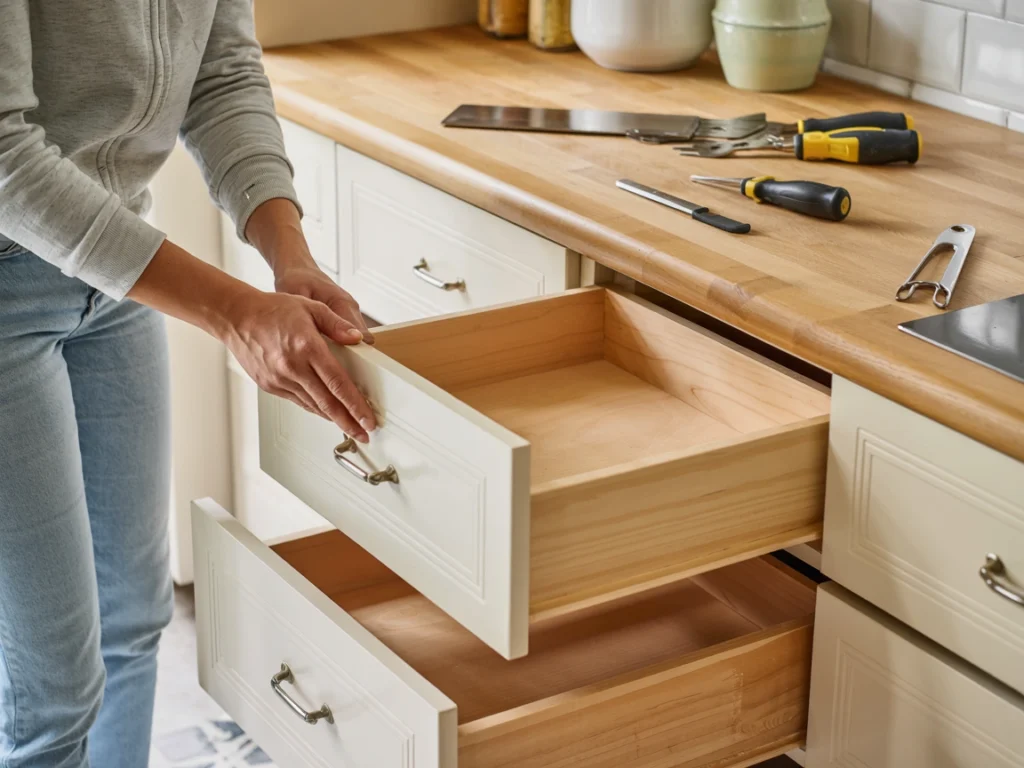 removing kitchen cabinet drawer replacement safely